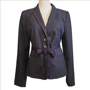 STUNNING HALOGEN BLAZER WITH RIBBON TIE OPTION IN NAVY BLUE - SIZE 6 - NWOT